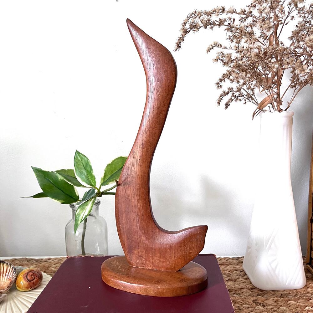 Vintage MCM Hand Carved Hard Wood Duck Swan Bird Figurine Danish Abstract